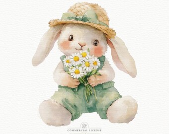 Watercolor Bunny Clipart: Spring Easter Illustration (Digital Download)