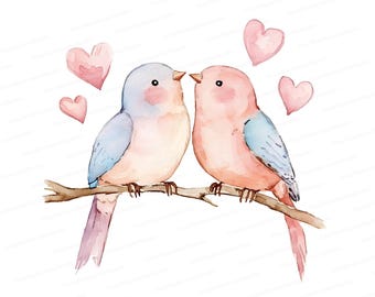 Watercolor Love Birds Clipart: Valentine's Day Art (Digital Download)
