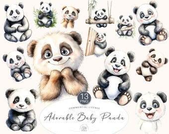 13 Cute Panda Cliparts | Adorable Baby Panda PNG for Kids Decor, Nursery Art, Baby Shower Invitations, Sublimation, Scrapbooking
