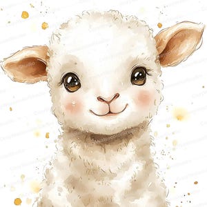 Watercolor Lamb Clipart Set: Baby Shower & Nursery Art (JPG Download) image 4