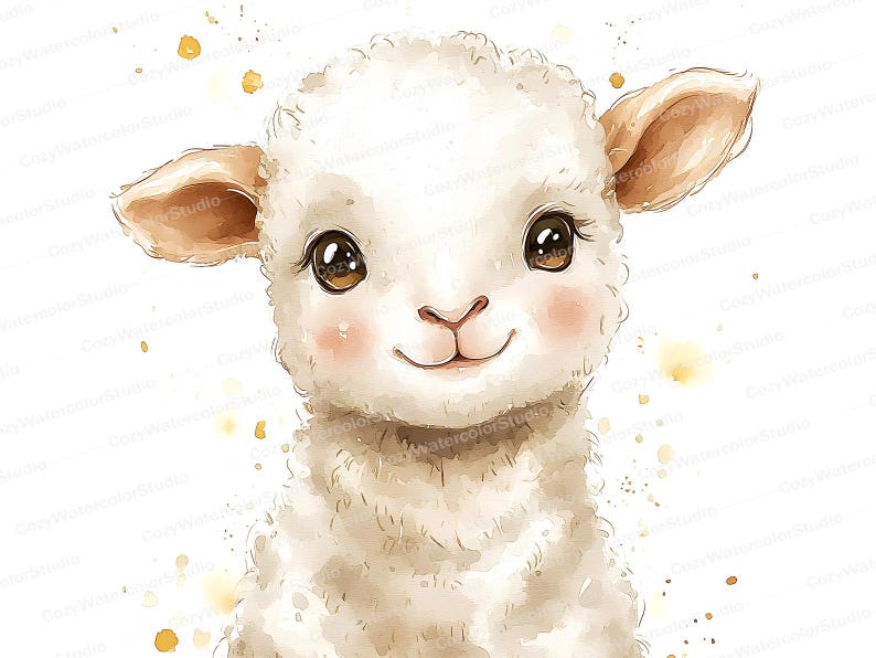 Watercolor Lamb Clipart Set: Baby Shower & Nursery Art (JPG Download) image 4