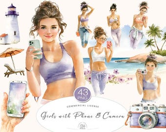 Watercolor Beach Clipart Set: Summer Vacation PNG Graphics (Digital Download