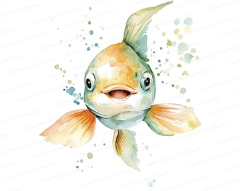 10 Watercolor Fish Clipart Set | Watercolor Cute Sea Animals Illustrations | Digital Download for Kids and DIY Projects JPG