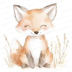 10 cliparts de renard mignon - illustration d'animaux des bois à l'aquarelle pour décoration de chambre d'enfant, invitations de baby shower et scrapbooking numérique JPG