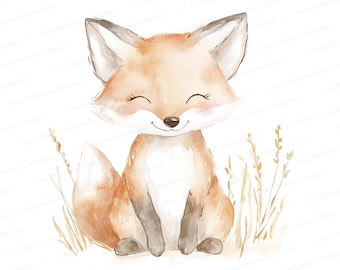 Watercolor Fox Clipart Set – Woodland Animal Illustration (JPG)