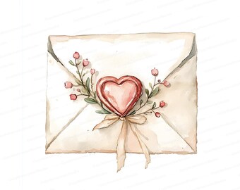 Watercolor Love Letter Clipart: Valentine's Day Art (Digital Download)