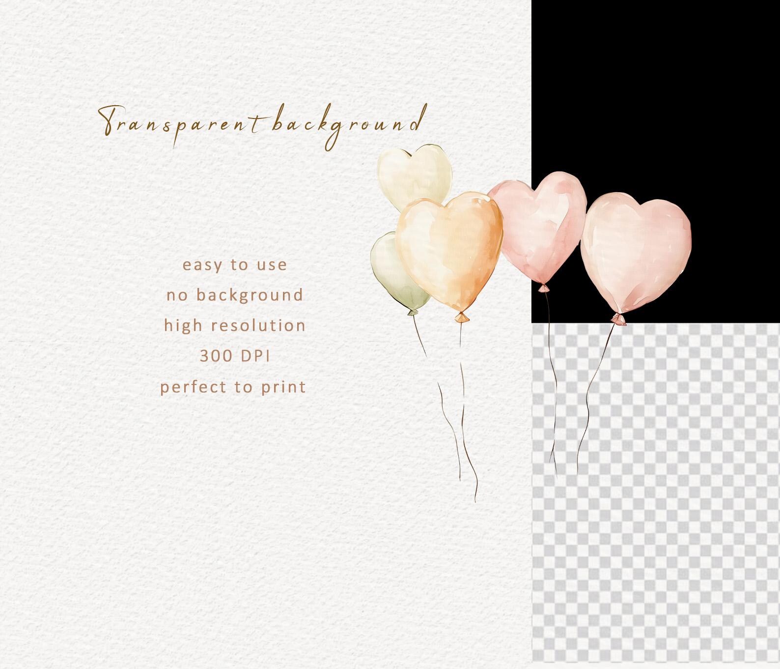 Watercolor Heart Balloons Clipart - 10 PNG JPG - Valentine’s, Wedding ...