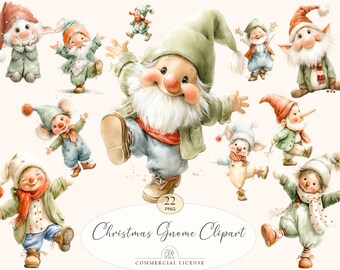 Christmas Gnome Clipart Set: Scandinavian Elf PNG Illustrations (Digital Download)