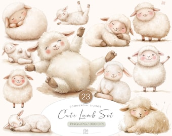 Watercolor Lamb Clipart Set: Baby Sheep PNG, Easter Crafts (Digital Download)