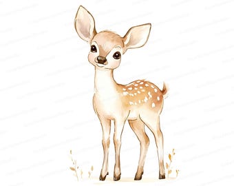 Watercolor Baby Deer Clipart: Woodland Animal Illustrations (JPG Files)