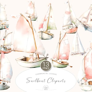 13 Sailboat Cliparts – Watercolor Nautical PNG | Coastal Boat Illustrations, Sea Adventure Decor, Yacht Art for Scrapbooking & Prints