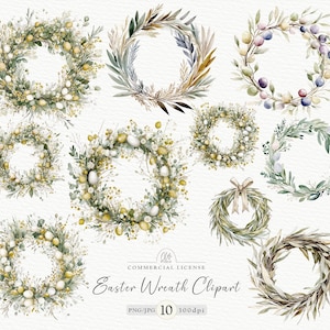 Osterkranz Clipart Set | Frühlingsblumenkränze PNG JPG | Aquarell Digitaler Download | Kommerzielle Nutzung | 300 DPI