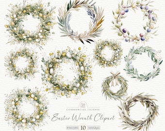 Watercolor Easter Wreath Clipart: Spring Floral PNG JPG (Digital Download)