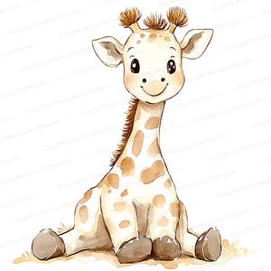 Clipart aquarelle bébé girafe | Animal de safari mignon PNG | Art pour chambre d'enfant, fichiers JPG à téléchargement numérique #10