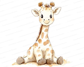 Baby Giraffe Watercolor Clipart: Safari Nursery Art (JPG Digital Download)