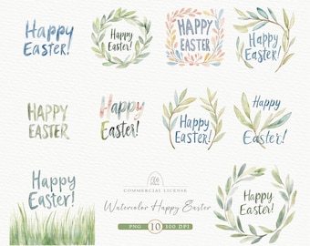 Watercolor Happy Easter Clipart: Hand-Painted Lettering (PNG)