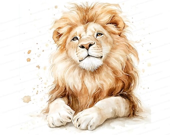 Watercolor Lion Clipart: Majestic Jungle King (Digital Download)