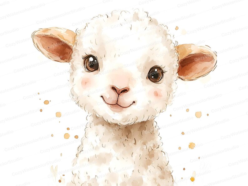 Watercolor Lamb Clipart Set: Baby Shower & Nursery Art (JPG Download) image 5