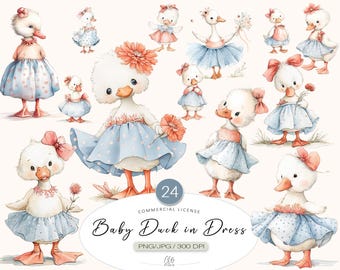 Watercolor Duckling Clipart | Baby Shower, Nursery Decor (PNG, JPG)