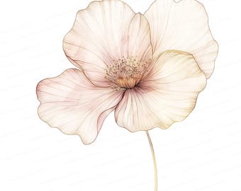 Beige Floral Watercolor Clipart: Elegant Botanical Art (Digital Download)