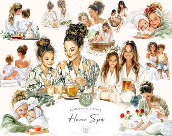 Mother Daughter Spa Clipart: Cozy Skincare PNG Graphics (Instant Download)