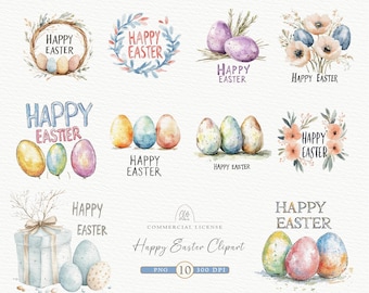 Watercolor Easter Clipart: Pastel Eggs & Floral Wreaths (PNG Digital Download)