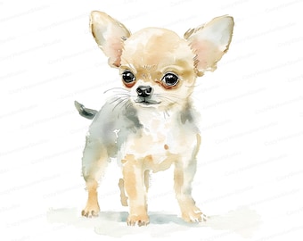 Watercolor Chihuahua Clipart: Pet Lover Art, Nursery Decor (JPG Files)