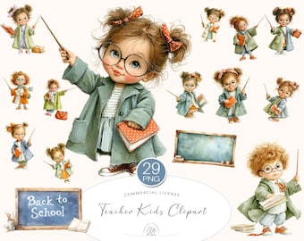 Watercolor Teacher Clipart: Back to School PNG Illustrations (Digital Download)