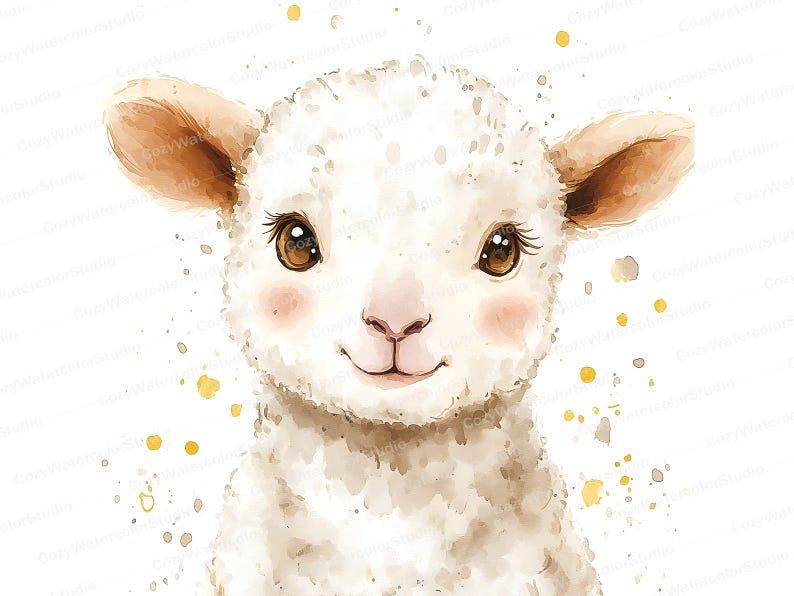 Watercolor Lamb Clipart Set: Baby Shower & Nursery Art (JPG Download) image 7