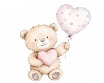 Watercolor Teddy Bear Clipart: Valentine's Day Art (Digital Download)
