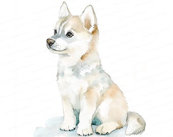 Watercolor Husky Puppy Clipart | Cute Dog Illustration | Digital Download for Pet Projects, 10 JPG