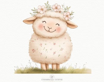 Watercolor Sheep Clipart: Farm Animal Lamb Illustration (Digital Download)