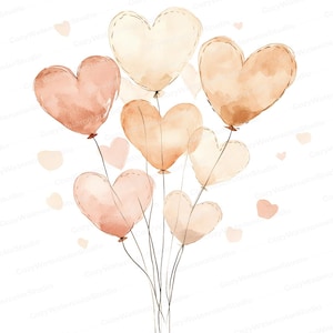10 set di clipart di palloncini a forma di cuore / Palloncini d'amore acquerellati per San Valentino, decorazioni per matrimoni e progetti romantici / Download digitale JPG