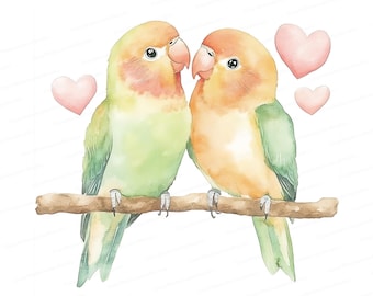 Watercolor Lovebirds Clipart: Romantic Bird Illustration (JPG)