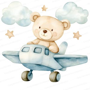 10 Uroczych Niedźwiedzi Samolot Akwarela Clipart | Wystrój Przedszkola | Słodka Ilustracja Zwierzątka Dla Dzieci Na Ścianę Pokoju Dziecięcego Lub Rzemiosło DIY, JPG #67