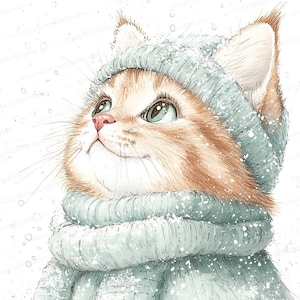 10 Winter Kitten Clipart - Watercolor  Cute Cat Illustration - Instant Digital Download for Kids' Crafts & Nursery Art JPG