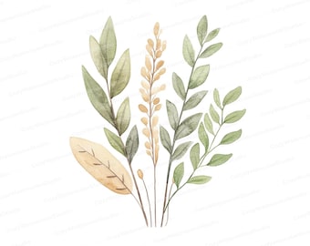 Watercolor Greenery Clipart: Botanical Wedding Invitation Elements (Digital Download)