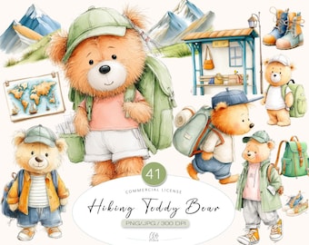 Hiking Bear Clipart Set: Adventure Scrapbooking Graphics (Digital Download)