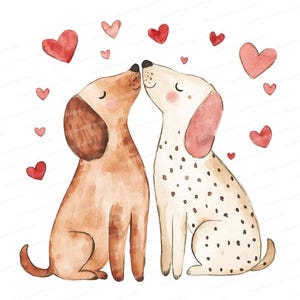 Watercolor Dog Couple Clipart | Romantic Valentine’s Day Art | Digital Download for Love and Wedding Projects8 JPG
