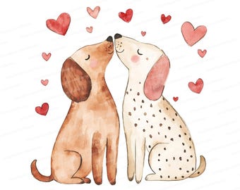 Watercolor Dog Couple Clipart: Valentine's Day Wedding Art (Digital Download)