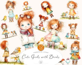 Redhead Girl Clipart: Autumn Nursery Art, Scrapbook PNG (Digital Download)