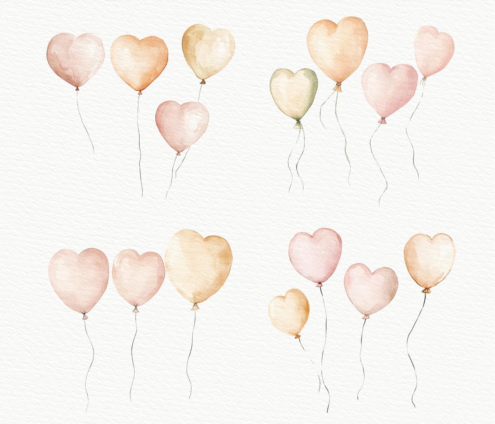 Watercolor Heart Balloons Clipart - 10 PNG JPG - Valentine’s, Wedding ...