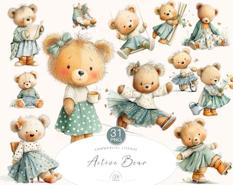 Pastel Teddy Bear Clipart Set: Watercolor Style PNG Images (Digital Download)