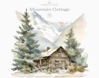 Mountain Cabin Clipart | Rustic Winter Cottage PNG