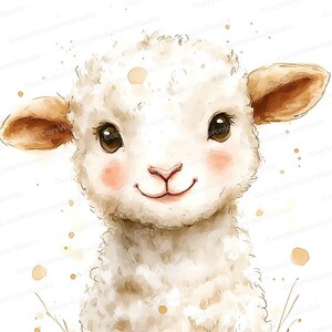 Watercolor Lamb Clipart Set: Baby Shower & Nursery Art (JPG Download) image 9