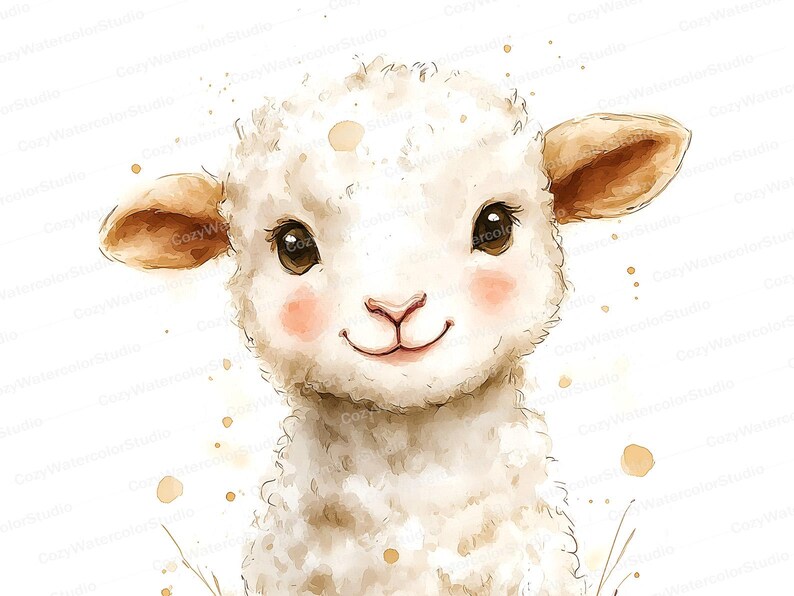 Watercolor Lamb Clipart Set: Baby Shower & Nursery Art (JPG Download) image 9