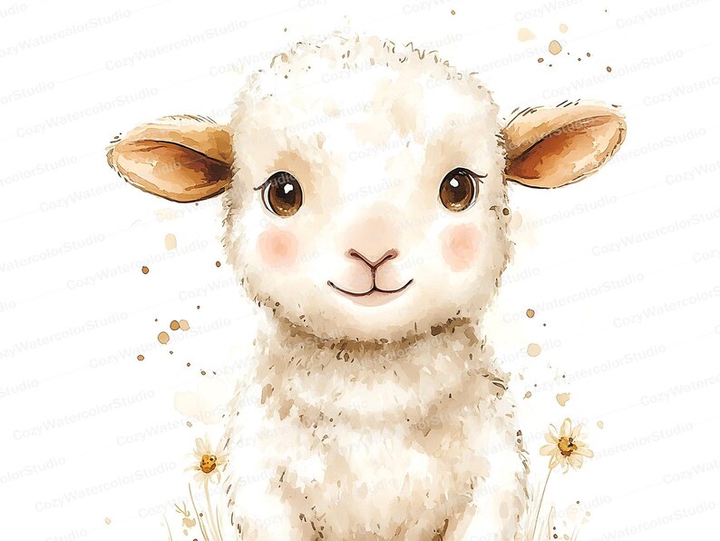 Watercolor Lamb Clipart Set: Baby Shower & Nursery Art (JPG Download) image 8