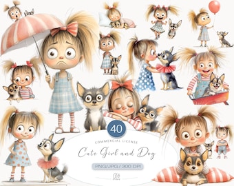 Girl and Chihuahua Clipart Set | Scrapbooking, Junk Journal (PNG JPG)