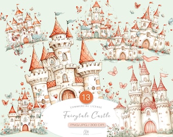 Fairytale Castle Clipart Set: Princess Castle Illustrations (PNG JPG)