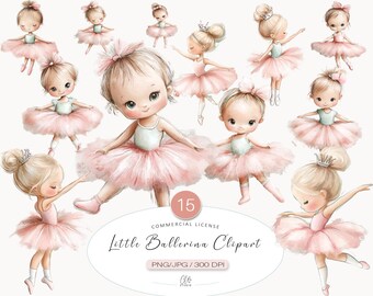 15 Ballerina Clipart: Pink Ballet Girls PNG JPG (Digital Download)